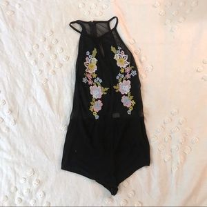 mesh top flower boob body suit